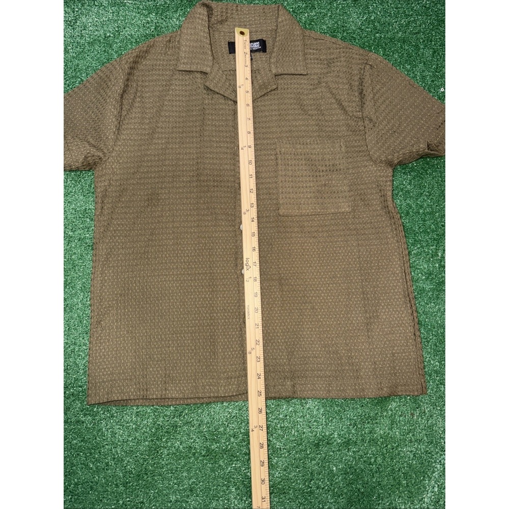 San Francisco Work Shirts Mens Small Olive Green Textured Waffle Knit Button Up - Picture 5 of 6